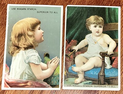 NIAGARA STARCH TRADE CARD 2.75 x 4'' Girls Profile Victorian in chair bugle = 2PC