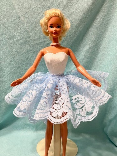 EXTRA FULL BLUE LACE SKIRT HANDMADE ORIGINAL CLOTHES 4 FASHION DOLLS - Picture 2 of 4