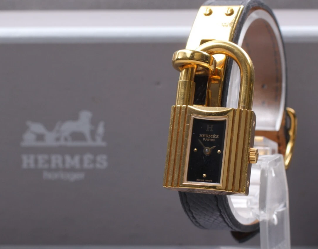 HERMÈS [EXC+5 in SCATOLA Carta] Orologio Vintage HERMES Kelly KE1.201 Oro Nero Donna Qz U320