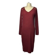 Planet Gold Dress Womens Medium Maroon Gold Grommets V-Neck Bodycon
