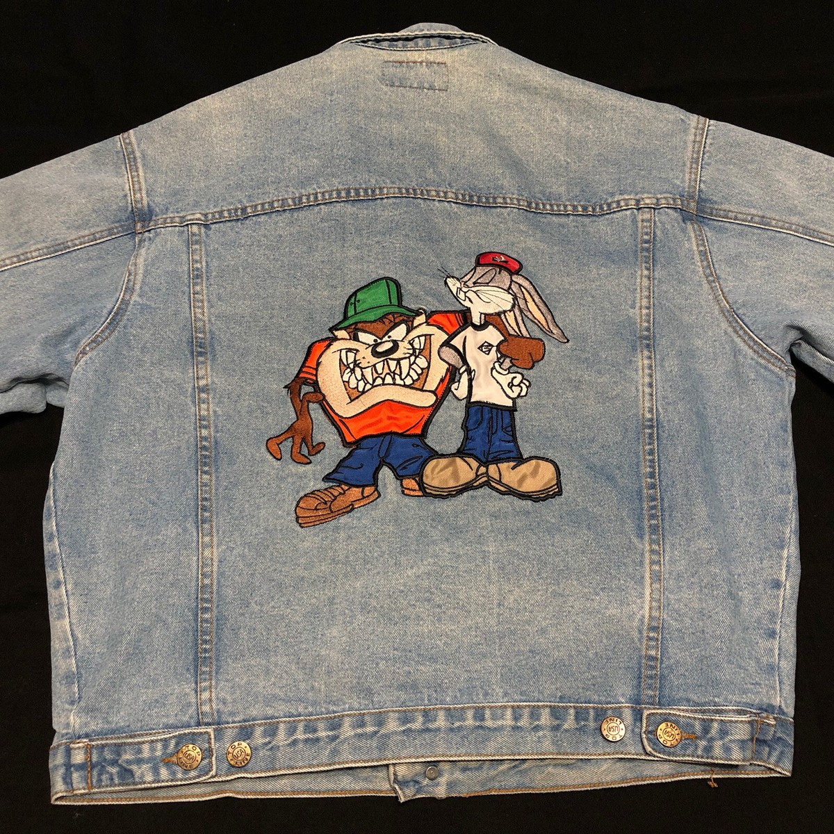 90s LOONEY TUNES Bugs Bunny デニム スタジャン Vintage Taz Bugs Warner Bros Denim Jean Jacket Hip Hop Large Top