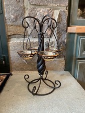 vintage ‘ PartyLite’ Hangin Votive (tea Light) holder Cast Iron And Smoked Glass