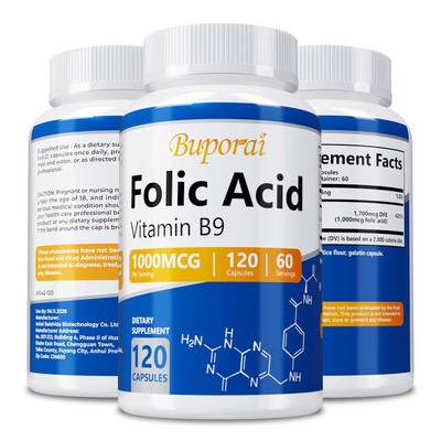 Folic Acid (Vitamin B9) 1000mcg - Heart Health, Prenatal Support, NON-GMO