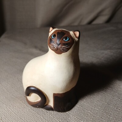 Vintage Ceramic Cat Figurine Lisa Larson Style Siamese Brown Beige