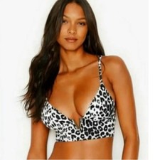 Victoria's Secret Black  White Leopard V Hardware Strappy Bikini Top S Bottom M