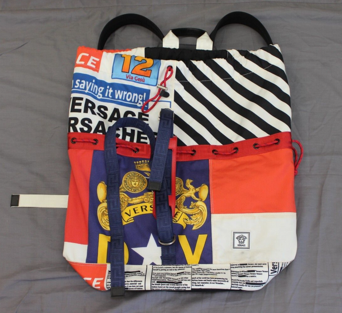 VERSACE Bandiera & Tabloid Print Unisex Multicolor Large Backpack