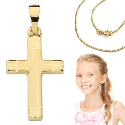FACHHANDEL-DIREKT Baby Kinder Kreuz Echt Gold 585 (14 KT) zur Taufe Kommunion mit Silber VG Kette