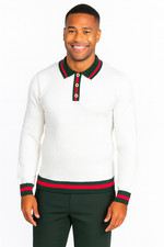 Prestige SW- 674 3 Button Polo Sweater White