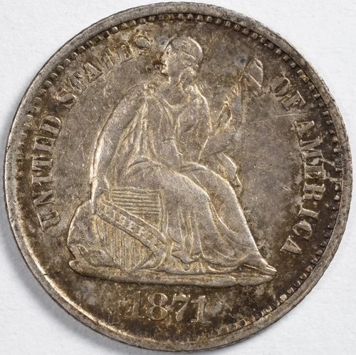 1871-S Seated Liberty Silver Half Dime Almost Uncirculated (AU)