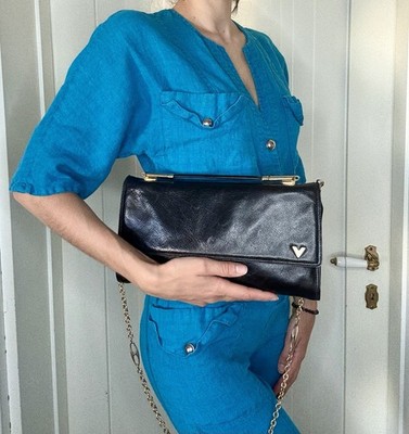 Vintage Tasche schwarz Echtleder elegante Hand- und Umhängetasche