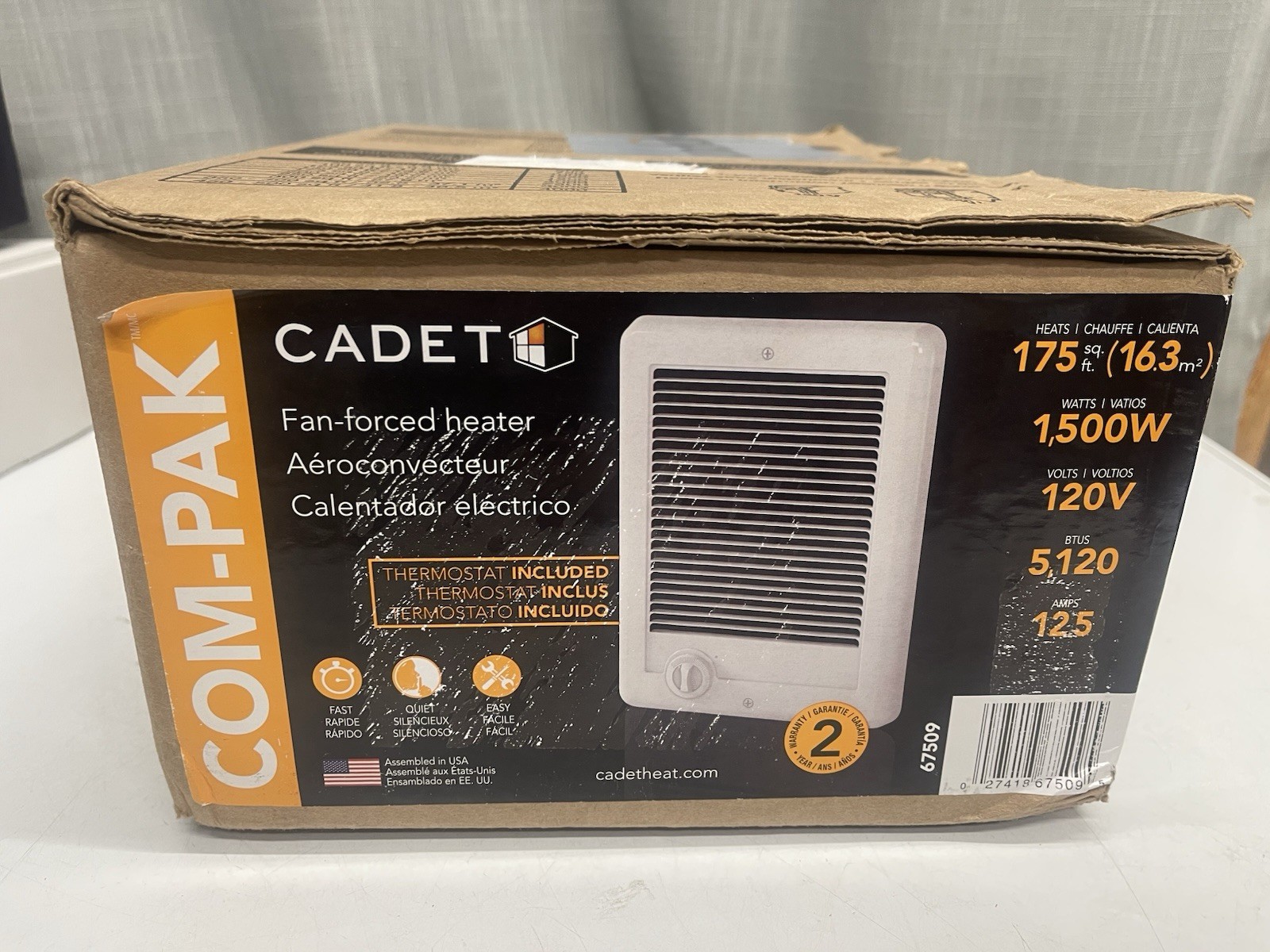 Wall Electric Heater x 12 in. 1500-Watt 120-Volt Fan-