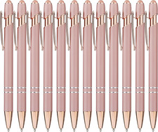 12 Pack Rose Gold Ballpoint Pen with Stylus Tip, 1.0 Mm Black Ink Smooth Writing