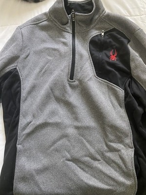 Spyder Men's dark Grey /Black 1/4 Zip Pullover Jacket Stand-Up Collar Large