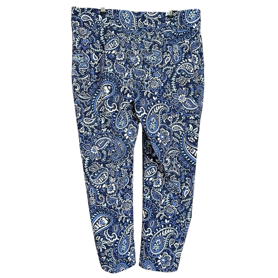 Zac & Rachel Pull On Pants Women Size 18W Blue White Paisley Casual Ankle Capri - Image 2 of 4