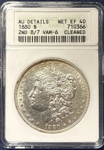 1880 Morgan Silver Dollar 2nd 8/7 VAM-6 AU Details Old ANACS Holder NO RESERVE!!