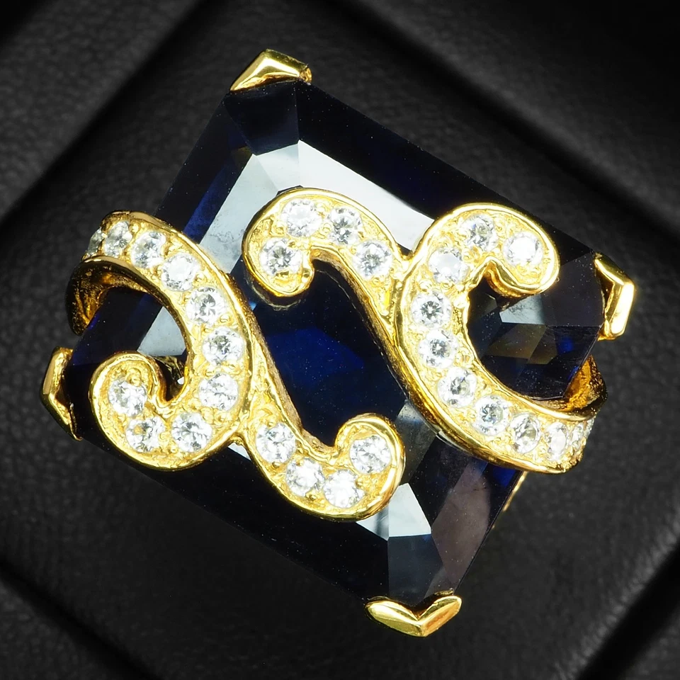 Anello in argento sterling 925 oro 24 carati mistica baguette tanzanite blu... - Immagine 2 di 4