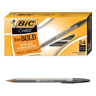 BIC Cristal Xtra Bold Ballpoint Pens, 24 Count (Pack of 1), Black Ink