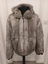 Mens New  Super Grey Rabbit Fur Hooded Bomber Parka Coat Medium  To Large  Size