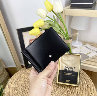 Montblanc Meisterstuck Black Leather Wallet MB5525 6CC Money Clip New Box