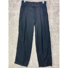 Athleta Linen Reverie Wide Leg Pants Women 2 Black Drawstring Breathable Pull On