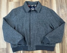Vintage Woolrich Jacket Mens XL Gray Wool Bomber Full Zip Collared Flannel Lined
