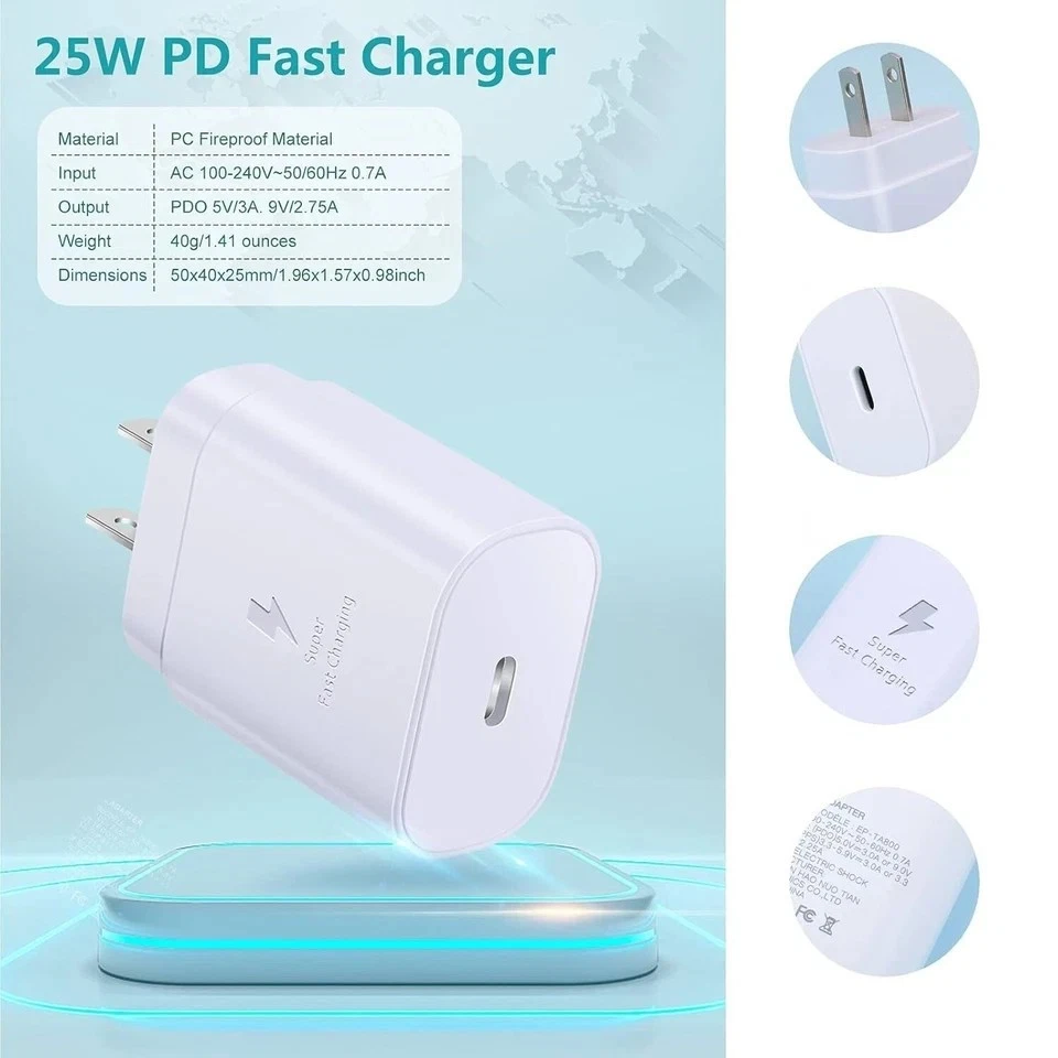 25W USB-C Super Fast Wall Charger For Samsung Galaxy S22 S23 S24 S25 Ultra-white - Bild 2 von 4