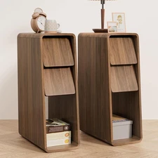 Narrow Nightstand Set of 2, Small Bedside Table, Slim Wood Bed Side Table