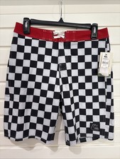 NWT Quiksilver ORIGINAL BLACK WHITE RED CHECK Youth Board Shorts Size 18/29"