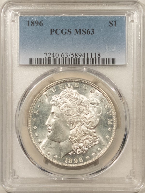 1896 $1 MORGAN DOLLAR - PCGS MS-63, LOOKS PROOFLIKE, PREMIUM QUALITY!