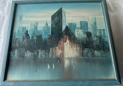 STÄDTE BILD - NEW YORK - SKYLINE VON MANHATTAN - signiert, gerahmt, sehr gut
