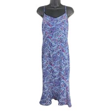 VTG 90s Y2K Express Slip Dress Sz 9/10 M Paisley Floral Blue Midi Grunge Fairy