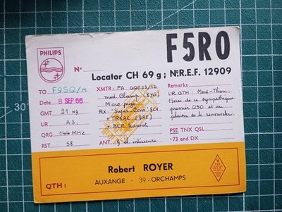 BR0731 Amateurfunkkarte QSL um 1966 Frankreich Robert Royer Auxange Orchamps