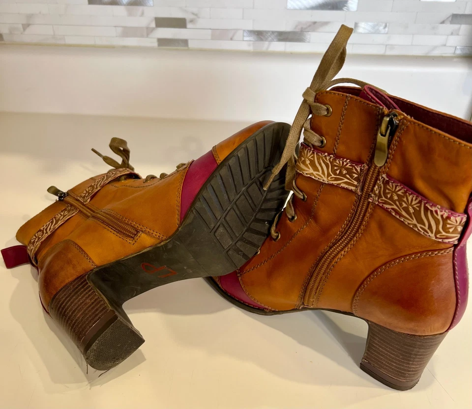 L'artiste Spring Step Women’s Brown/Multicolor Boots w/zip Size US 9.5 BoHo/Art - Image 3 of 4