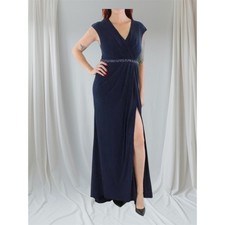 Mac Duggal Crystal Belt Jersey Gown in Navy Maxi Dress Size 12 67850