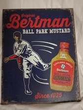 12.5 x 16.5 Bertmam Ballpark Mustard Tin Metal Sign Man Cave Decor