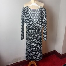 Women's Ingenue Black Grey Silver Dots Spots Wrap Top Dress UK Size 16