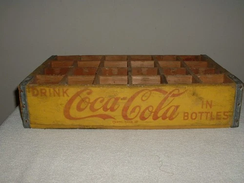 Vintage Coca-Cola 24 Bottle Wood Crate 18.5 x 12” Yellow w/Red