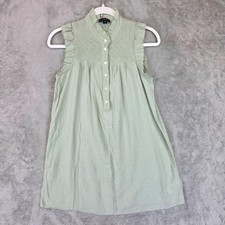 J.Crew Dress Womens XS Green Mock Neck Sleeveless Ruffle Mini Shift 100% Cotton
