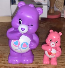 2 Care Bears: Purple Share Bear 4.5 Tall Pink Love-A-Lot Bear 2.25" So Sweet