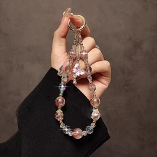 Vintage Crystal Beads  Butterfly Phone Wrist Strap Charm Lanyard Keychain