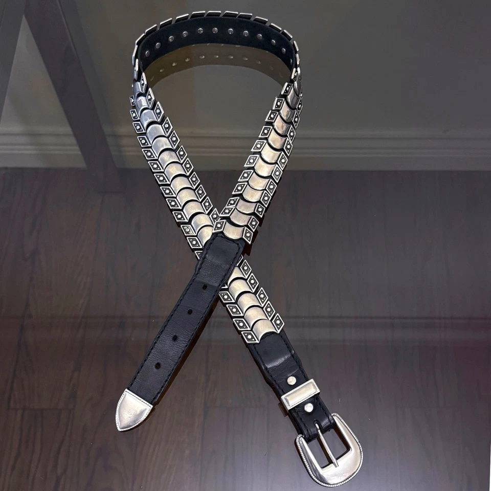 Vintage 90’s LEATHER BELT w/ HEAVY METAL SPINES Boho Studded Goth Punk Steampunk - Image 2 of 4