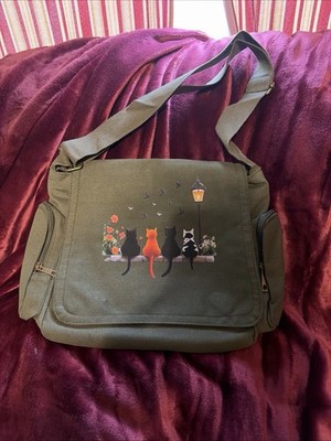 Whimsy Cat  Print Crossbody Bag Large Capacity Vintage Tote /Messenger Bag