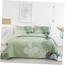 Floral Quilt Set King Size Botanical Bedspreads King 104"x90" Sage Green