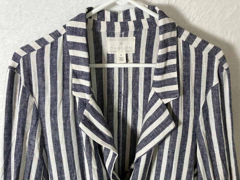 Chaqueta Blazer CASLON Rayas Mezcla Lino Talla Grande 2X Frente Abierto Playa Costera Foto 2 de 4