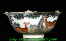 5.5"Qing Qianlong Marked Famille Rose Porcelain Gold Sika Spotted Deer Bowl