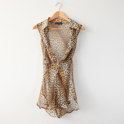 Cover Up Tunic Dress Medium Brown Silk Leopard Belt Beach Wear Y2K MONICA  MAGNI | eBay