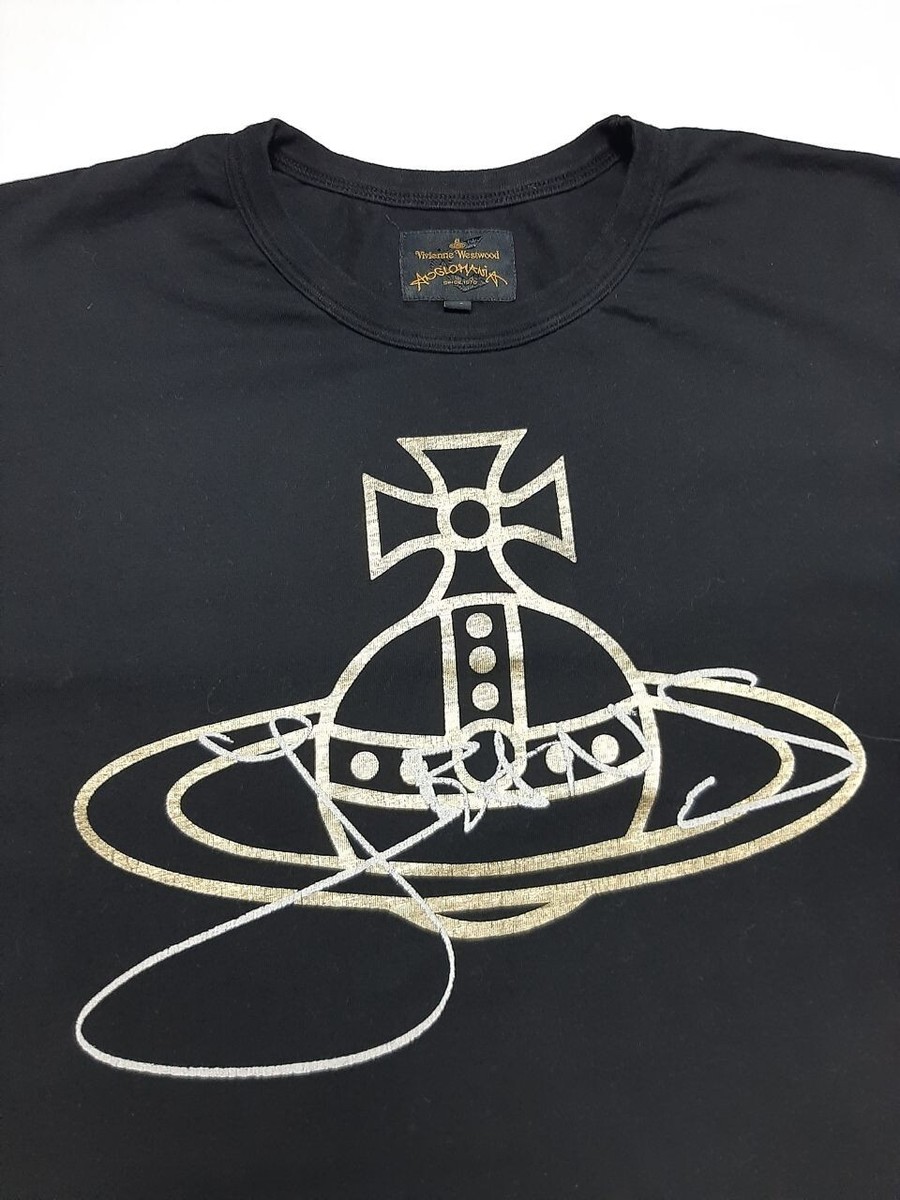 Vivienne Westwood Anglomania Gold Foil Jeans Orb Black Tee Size XL