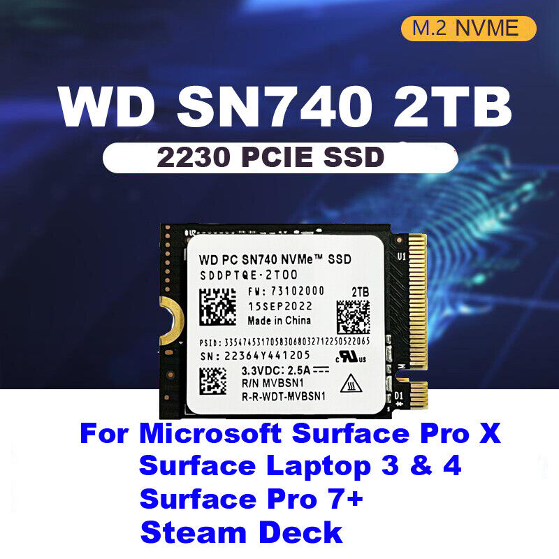 WD SN740 NVMe 2TB SSD M2 2230 steam deck