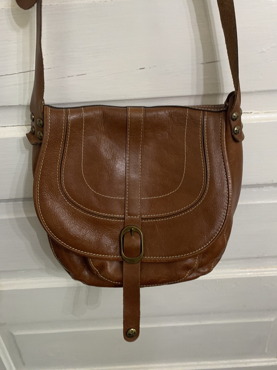 PATRICIA NASH BARCELONA Brown Italian Leather Crossbody Saddle Bag Purse