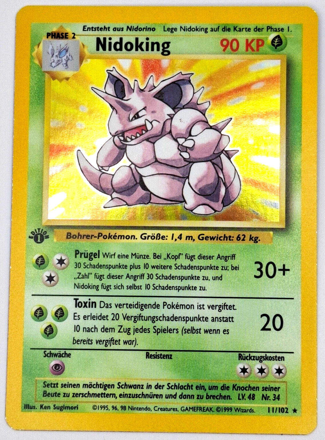 Nidoking - 1. Edition - Pokémonkarte - 11/102 - Deutsch - Near Mint - Mint -Base